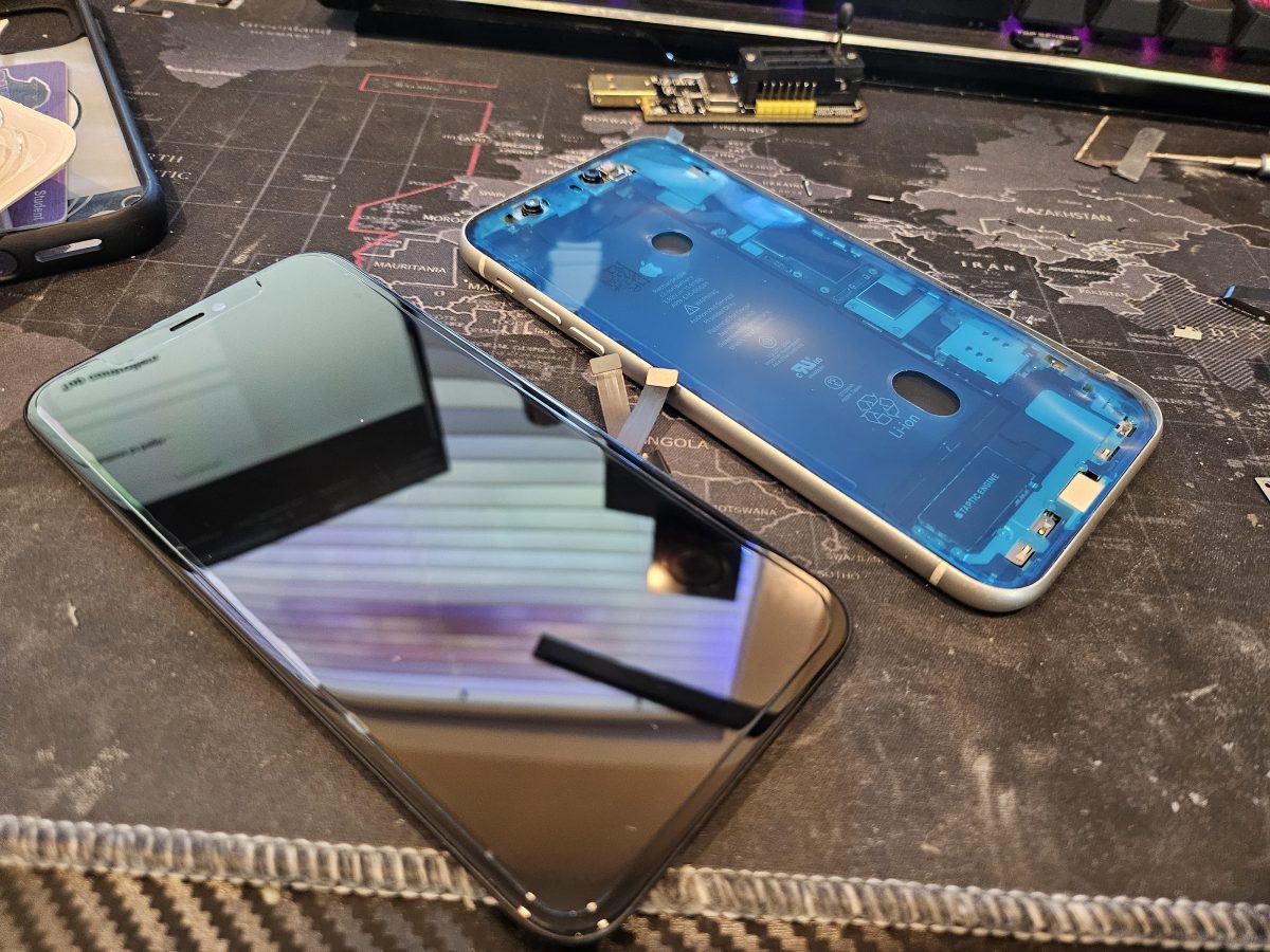 Phone with the screen removed during a screen replacement at Device Hero, serving Elgin, TX