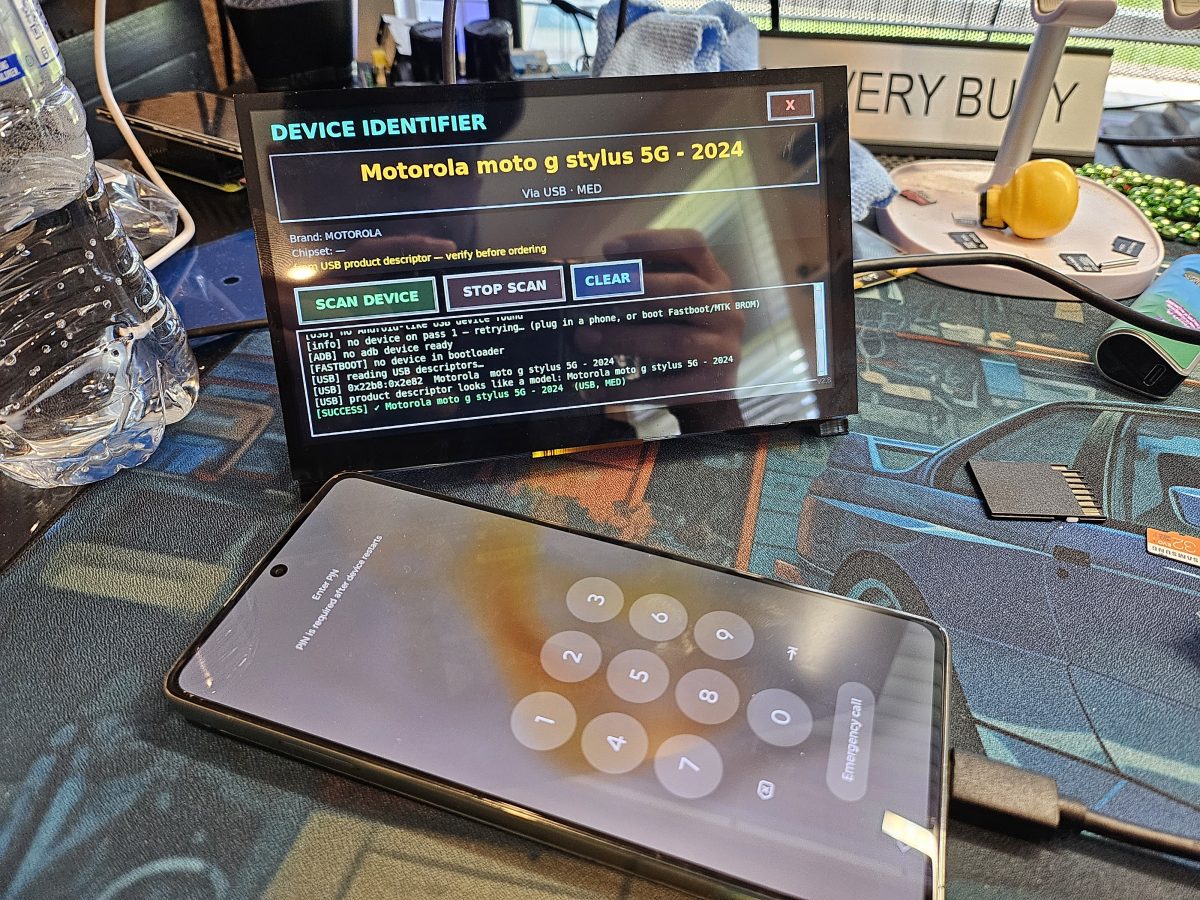 Motorola phone on the diagnostic screen during a device check at Device Hero, serving Round Rock, TX