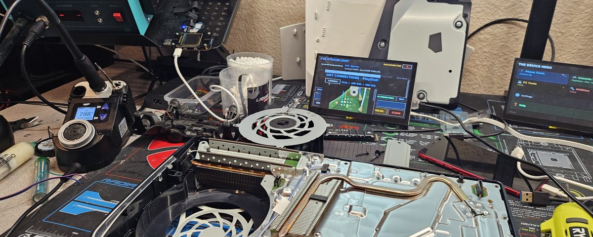 Repair bench with laptops, phones and an iMac at Device Hero, serving Round Rock, TX