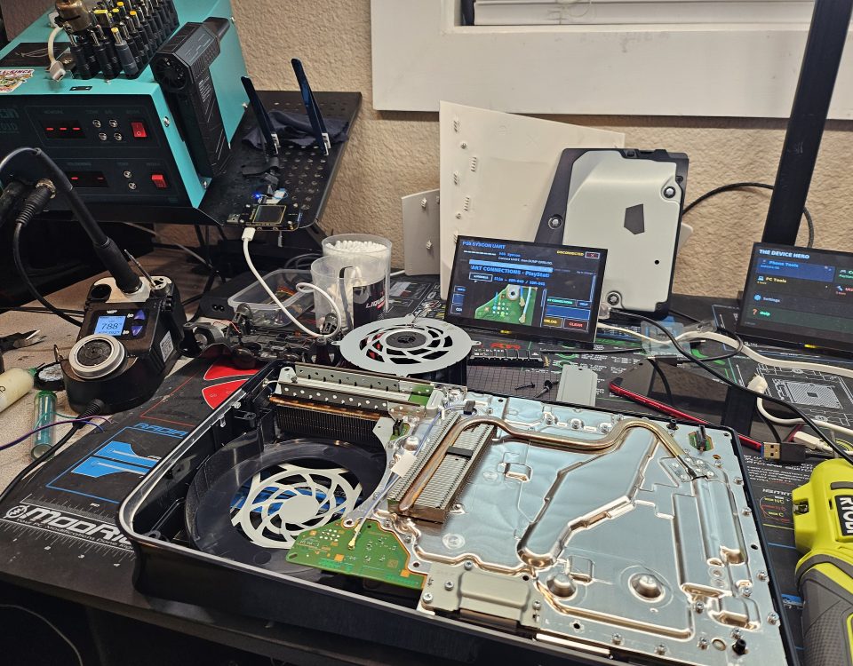 Repair bench with laptops, phones and an iMac at Device Hero, serving Round Rock, TX