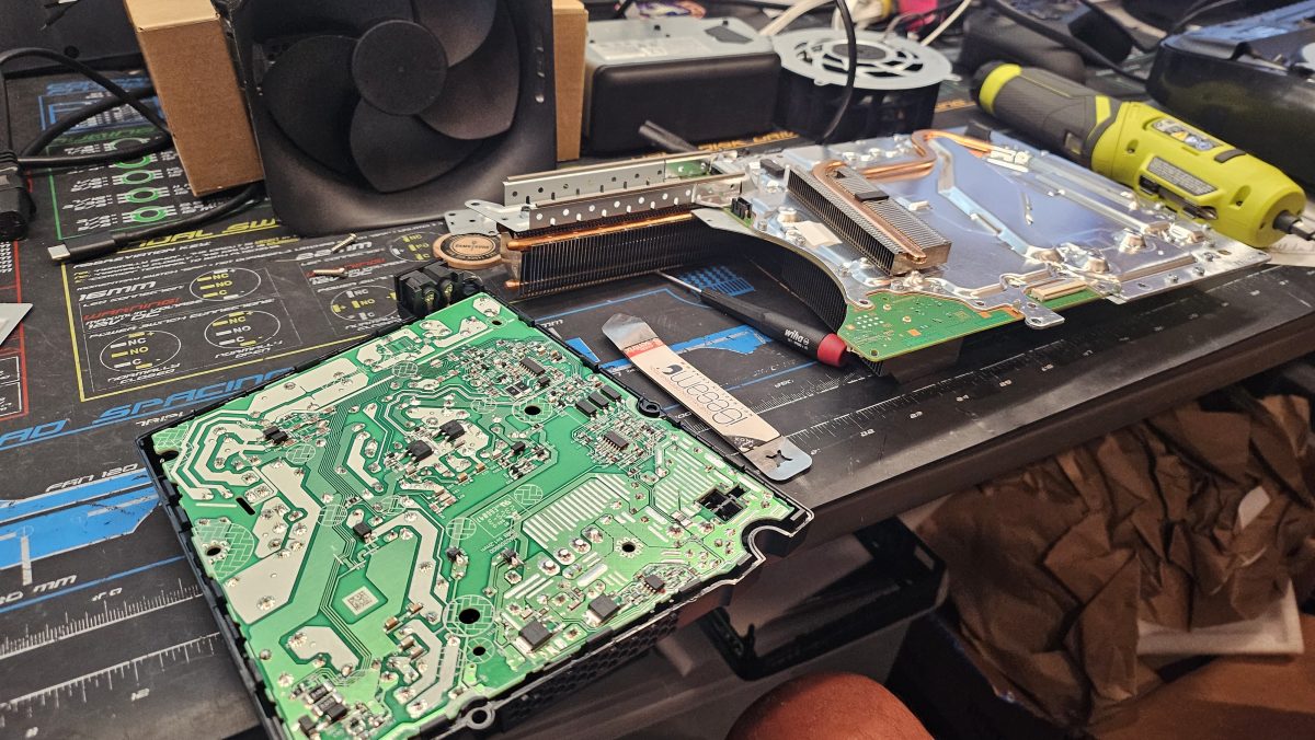 Close-up of a device motherboard during board-level repair at Device Hero, serving Elgin, TX