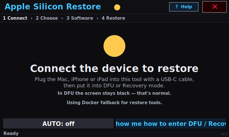 Apple Silicon Restore DFU wizard